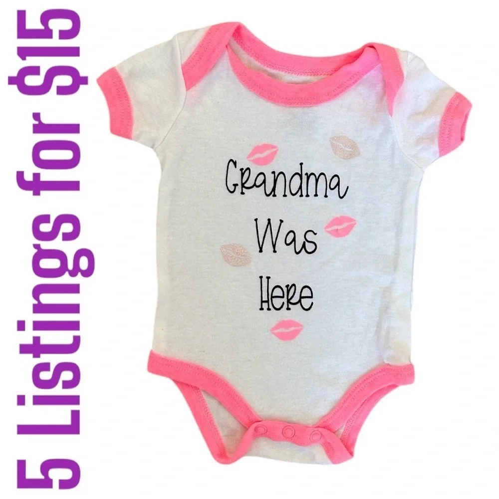 5/$15 Grandma Was Here Graphic Baby Girl Onesie Bodysuit 0-3 Months by Swiggles